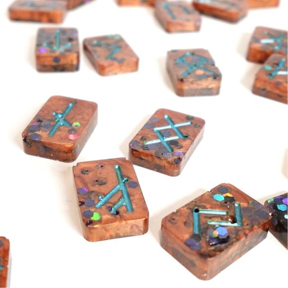 Resin Cast Futhark Runes for Divination Set of 24 Copper and Black - Picture 6 of 7
